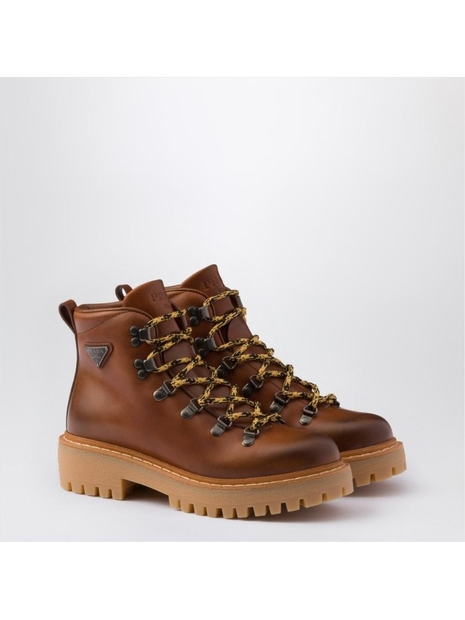 프라다 SS25 Prada Cognac-coloured leather lace-up boot 1T735NG045070 Brown