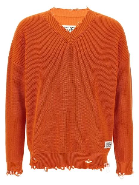 MM6 메종 마르지엘라 SS25 Destroyed sweater SH0HN0001M13089186 Orange