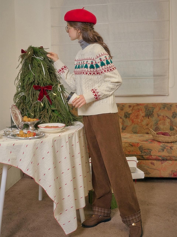 SR_Fair isle ivory cable knit sweater