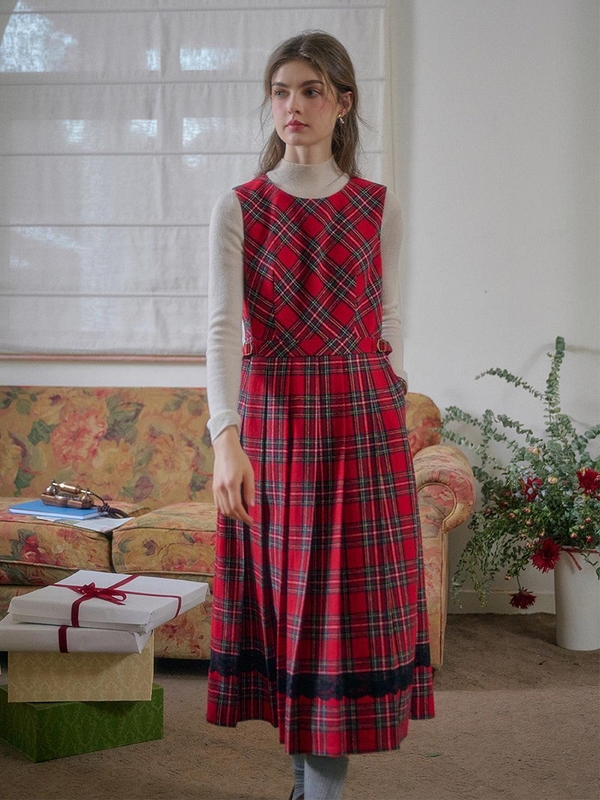 12/31일 예약배송 SR_Check red vest dress