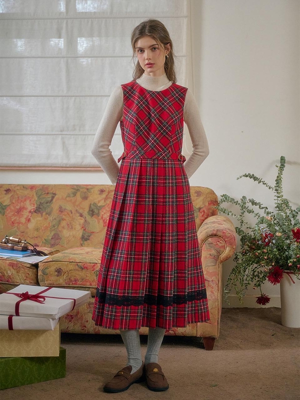 12/31일 예약배송 SR_Check red vest dress