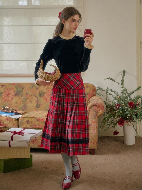 SR_Check red adorable skirt