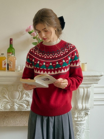 12/31일 예약배송 SR_Fair isle red knit sweater