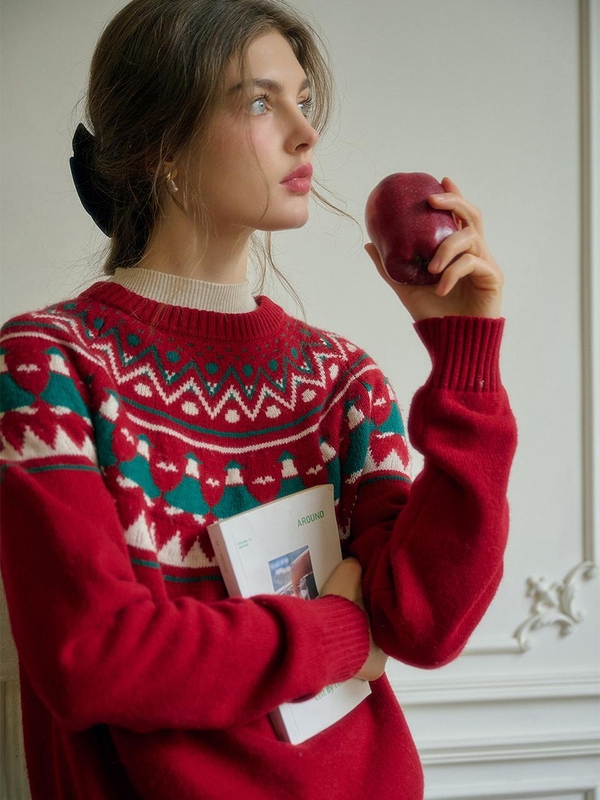 12/31일 예약배송 SR_Fair isle red knit sweater