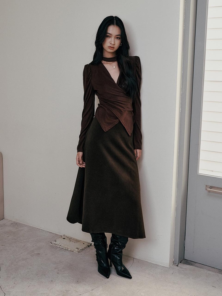 IT_Winter solid color skirt_BROWN