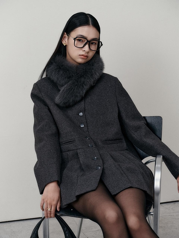 BA_Fur muffler dress_CHARCOAL