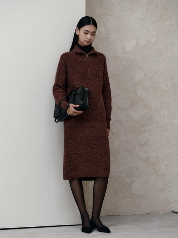 BA_Zipper knit dress_BROWN