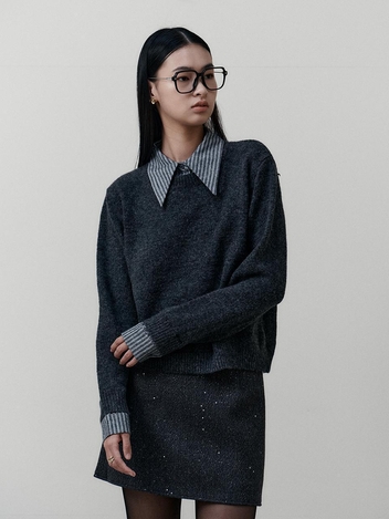 BA_Fake two-piece knit top_CHARCOAL