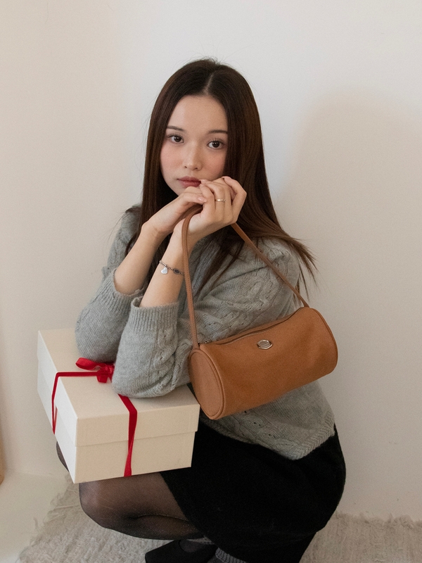 round suede mini bag_camel