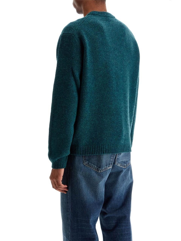 메종키츠네 FW24 green wool sweater with fox intarsia NM00809KH0002 PINE