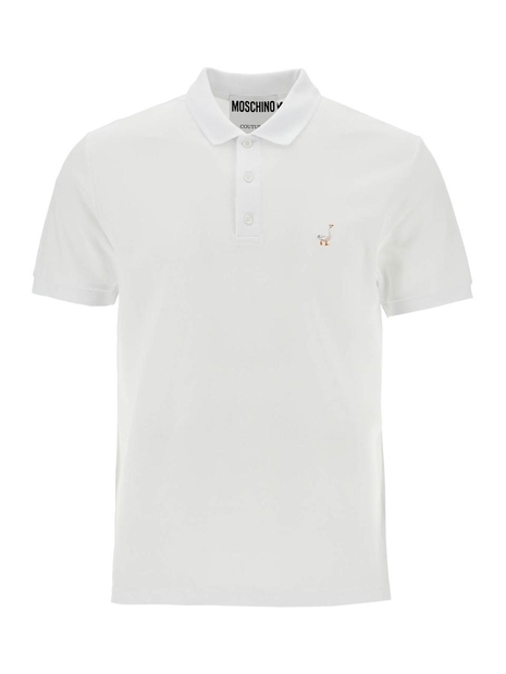 모스키노 SS25 white cotton polo with delicate embroidery A1602 0242 MULTI WHITE