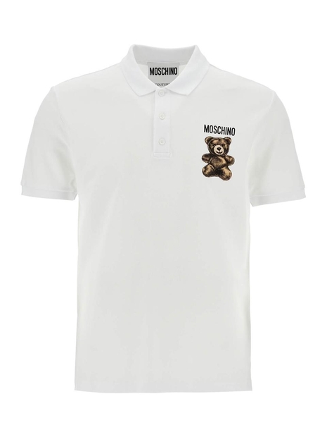 모스키노 SS25 white cotton polo with embroidered logo V1601 0242 MULTI WHITE