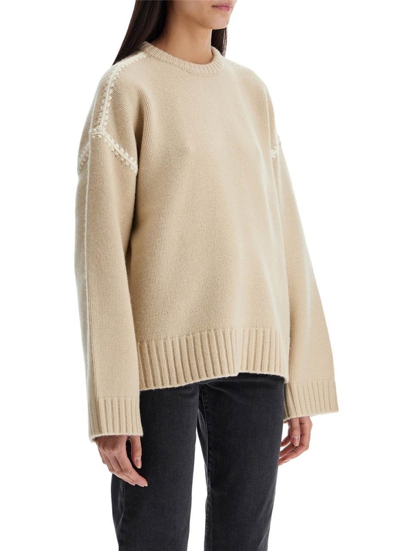 토템 SS25 light beige wool and cashmere sweater with embroidery 241 WRT1025 YA0004 HARVEST