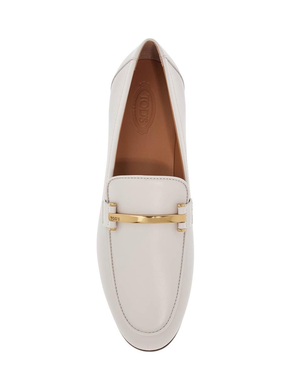 토즈 SS25 white calfskin moccasin with gold bar and velcro closure XXW79A0JE50SMX BIANCO CALCE