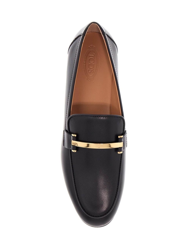 토즈 SS25 black calfskin womens loafers with metallic band XXW79A0JE50SMX NERO