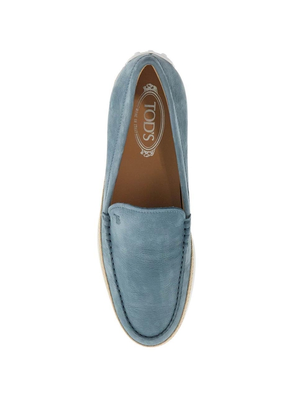 토즈 SS25 light blue calfskin loafers with rubber and rope sole XXM0TV0AJ306RN AVIO CHIARO