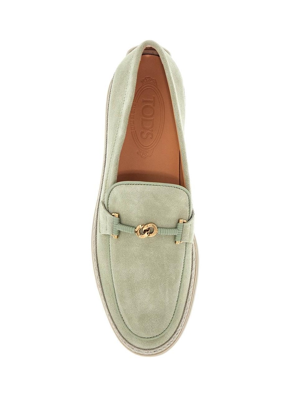 토즈 SS25 oil green calfskin loafers with leather sole and gold detail XXW92K0HZ00U8C OIL GREEN