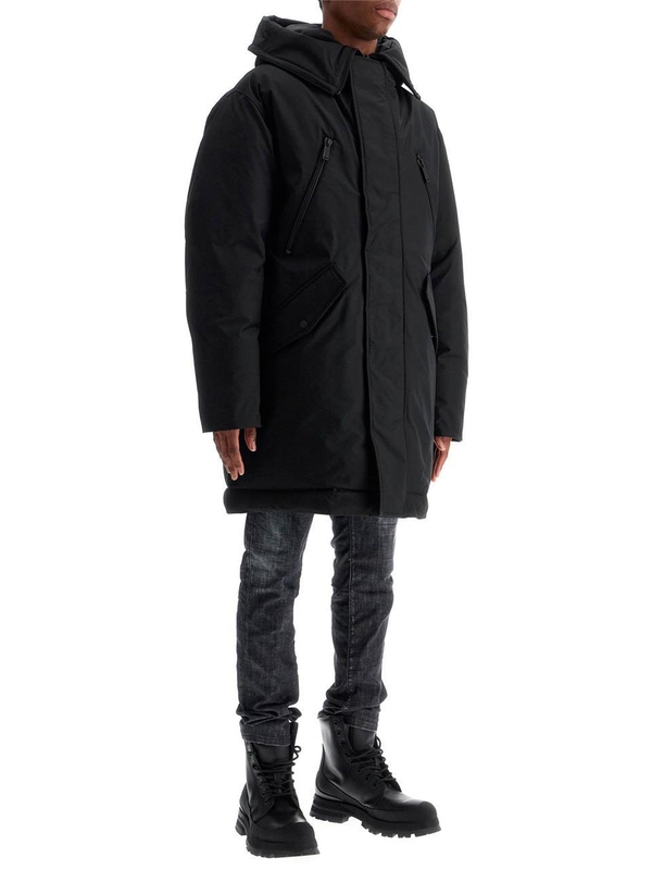 디스퀘어드2 FW24 black techno down polyester parka with hood S74AA0296 D35081 BLACK