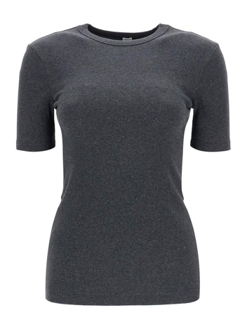 토템 SS25 organic cotton ribbed sweater in charcoal melange with wide neckline 243 WRT1459 FB0246 CHARCOAL MELANGE