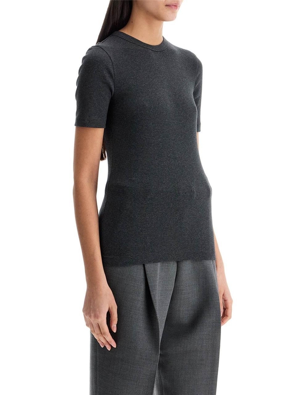 토템 SS25 organic cotton ribbed sweater in charcoal melange with wide neckline 243 WRT1459 FB0246 CHARCOAL MELANGE