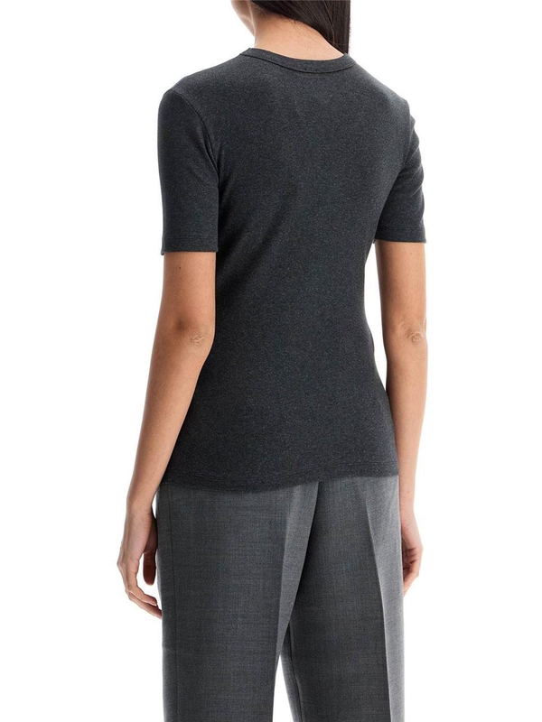 토템 SS25 organic cotton ribbed sweater in charcoal melange with wide neckline 243 WRT1459 FB0246 CHARCOAL MELANGE