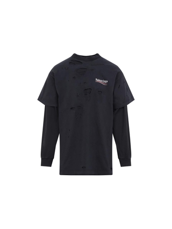 발렌시아가 SS25 Balenciaga L/S Layered T-shirt 818555.TRVK8 Black