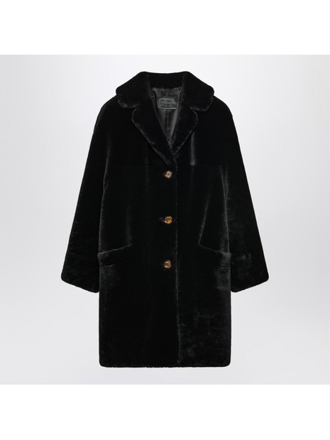 프라다 SS25 Prada Black single-breasted coat in sheepskin 56A158OOO132Y Black