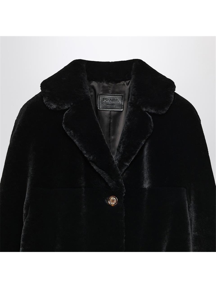 프라다 SS25 Prada Black single-breasted coat in sheepskin 56A158OOO132Y Black