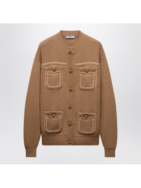 프라다 SS25 Prada Cammello color cardigan in cashmere P25M79OOO1ISX Brown