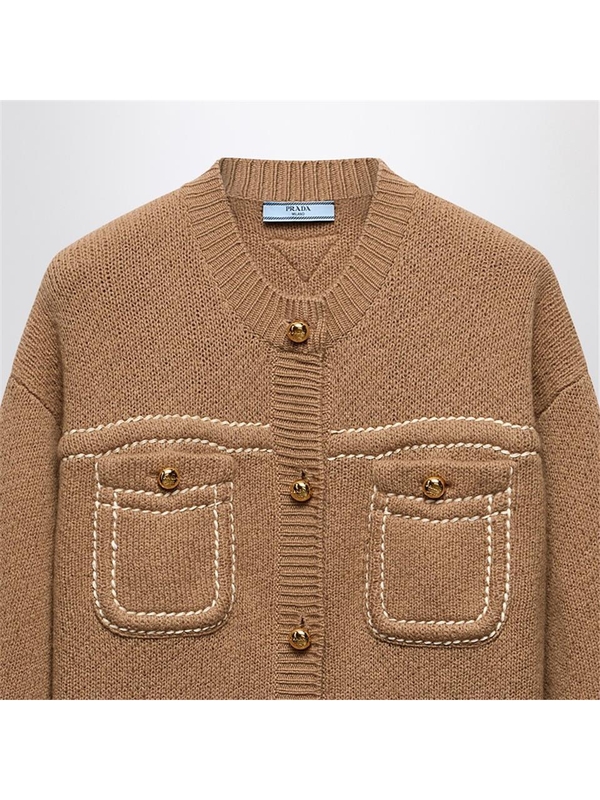 프라다 SS25 Prada Cammello color cardigan in cashmere P25M79OOO1ISX Brown