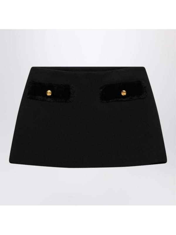 프라다 SS25 Prada Black wool mini skirt with fur details P160YPOOO155H Black