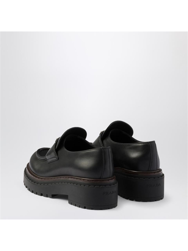 프라다 SS25 Prada Chocolate black brushed leather moccasin 1D246MG055ZO3 Black