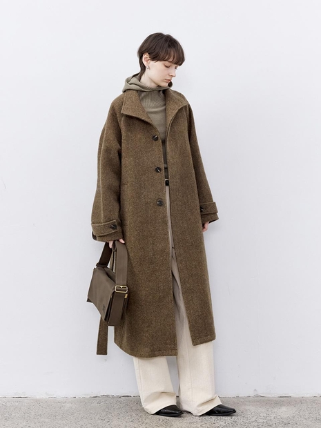 1/24예약배송_TG_Herringbone belted balmacaan coat