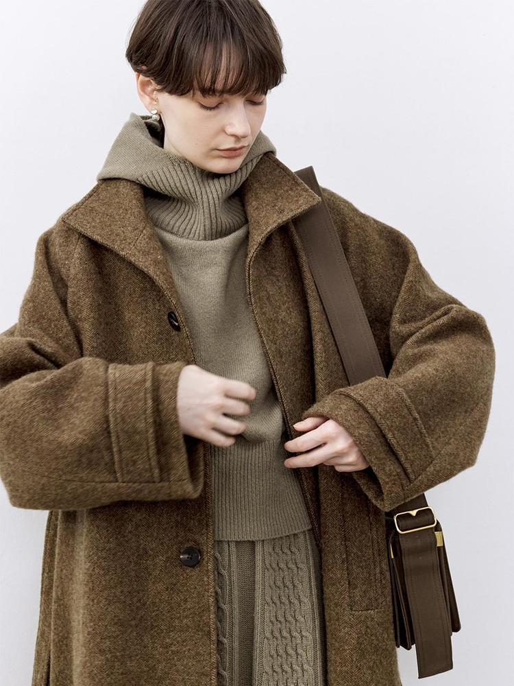 1/24예약배송_TG_Herringbone belted balmacaan coat