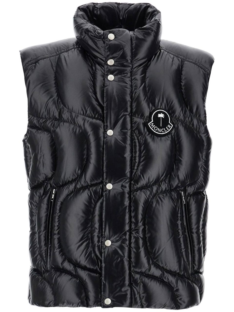 몽클레르 X 팜엔젤스 FW24 black padded gilet in polyamide with high collar and zip pockets 1A000 16 M4441 BLACK