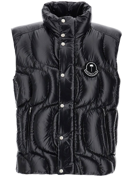 몽클레르 X 팜엔젤스 FW24 black padded gilet in polyamide with high collar and zip pockets 1A000 16 M4441 BLACK