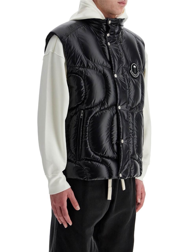 몽클레르 X 팜엔젤스 FW24 black padded gilet in polyamide with high collar and zip pockets 1A000 16 M4441 BLACK