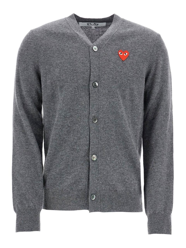 꼼데가르송 SS25 cardigan unisex in lana grigio con logo cuore AX N008 051 MED GRAY