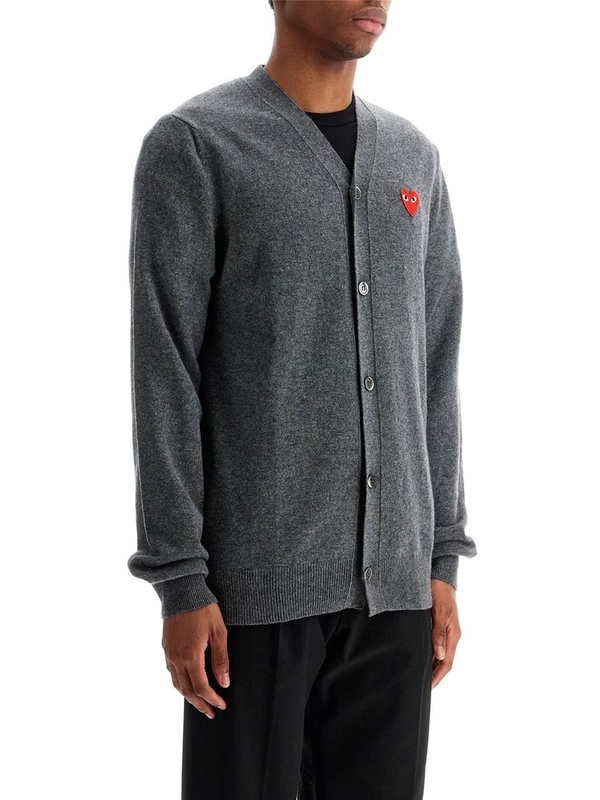 꼼데가르송 SS25 cardigan unisex in lana grigio con logo cuore AX N008 051 MED GRAY