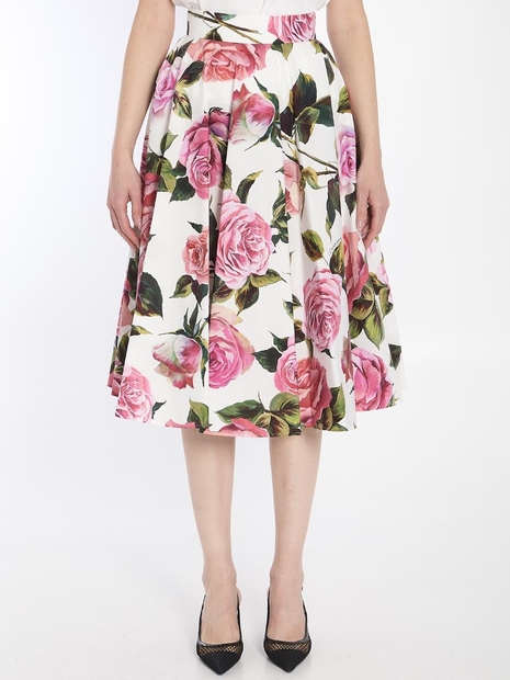 돌체앤가바나 SS25 Midi flared floral skirt F4C1XT_HS5S4_HA5IG WHITE