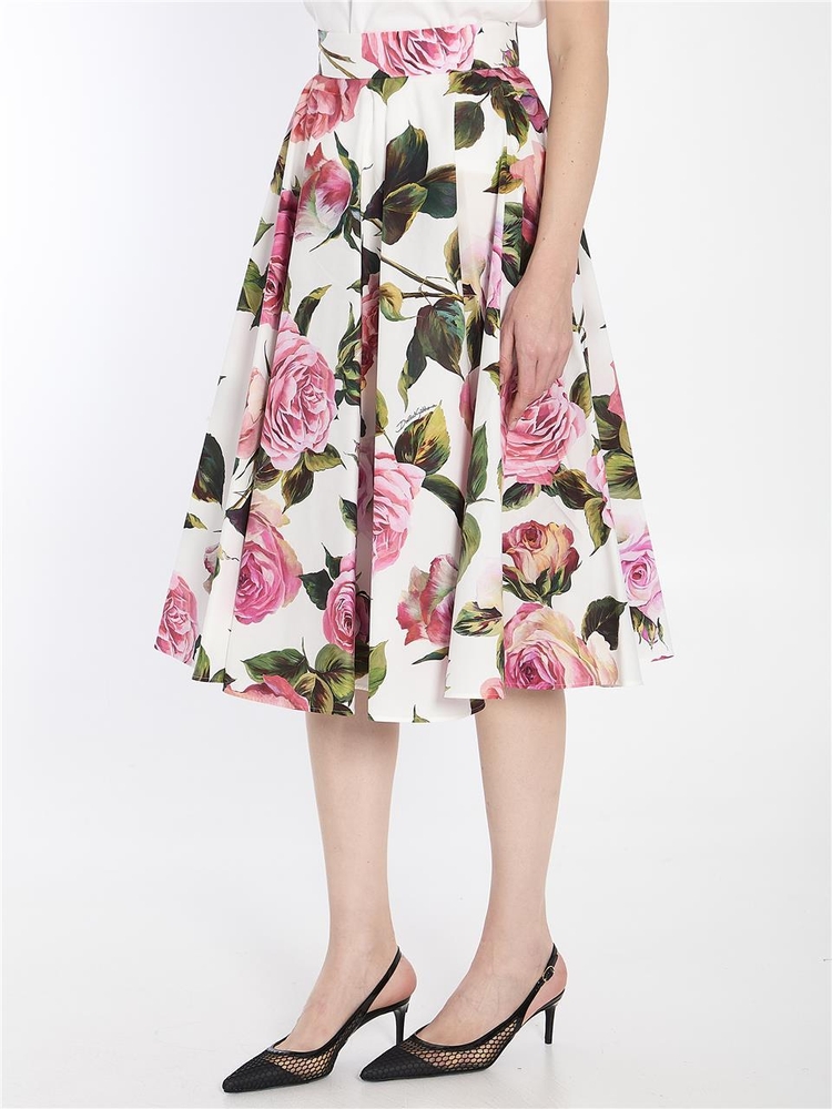 돌체앤가바나 SS25 Midi flared floral skirt F4C1XT_HS5S4_HA5IG WHITE