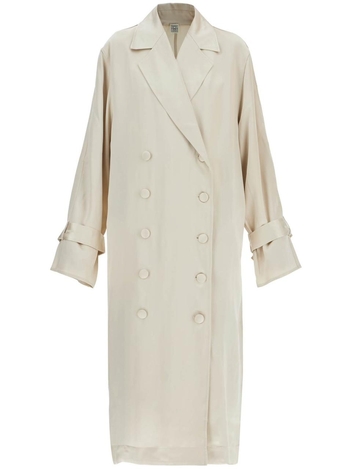 토템 SS25 long white satin trench dress in viscose 251 WRD0162 FB0020 PEARL