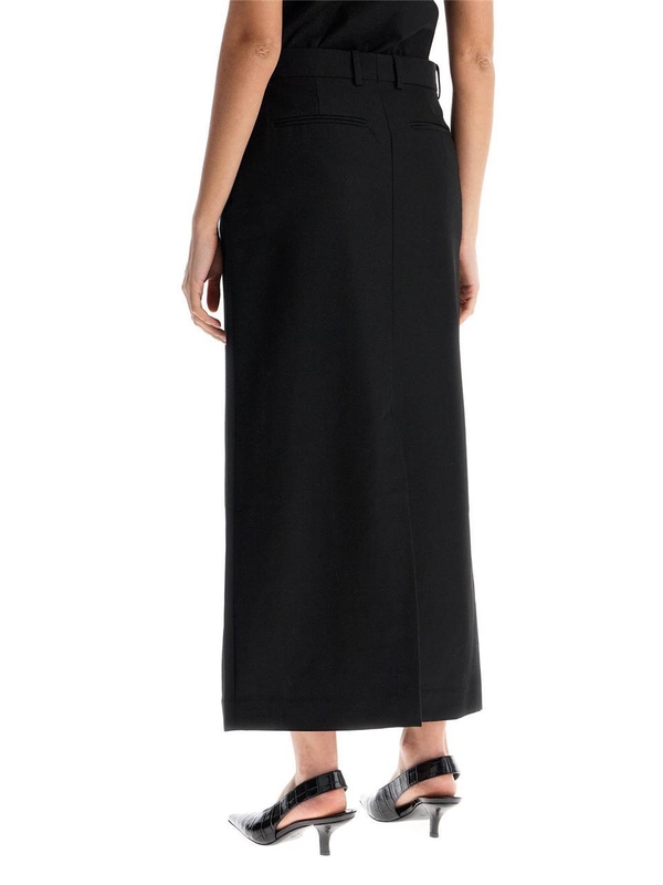 토템 SS25 black midi straight low-waisted skirt in recycled polyester and wool 251 WRB4288 FB0026 BLACK