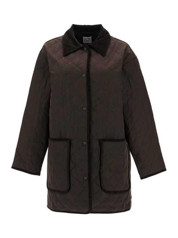 토템 SS25 brown quilted barn jacket in recycled polyester and organic cotton with high collar 241 WRO1022 FB0169 ESPRESSO