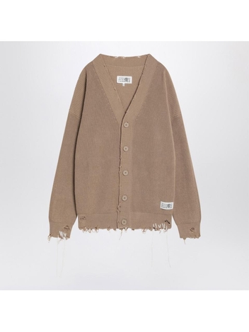 MM6 메종 마르지엘라 SS25 MM6 Maison Margiela Beige cotton cardigan with wear SH0HP0008M13089 Beige