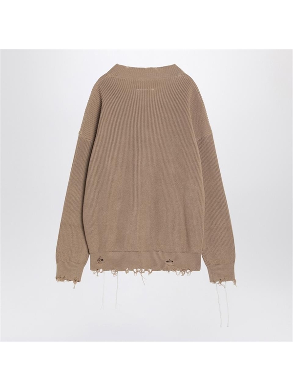 MM6 메종 마르지엘라 SS25 MM6 Maison Margiela Beige cotton cardigan with wear SH0HP0008M13089 Beige