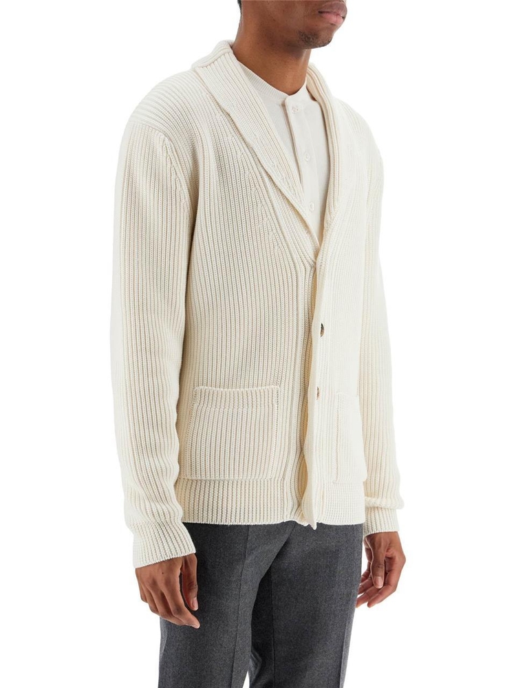 톰 포드 SS25 white silk and wool cardigan with shawl collar KLL004 YMS107S25 WHITE