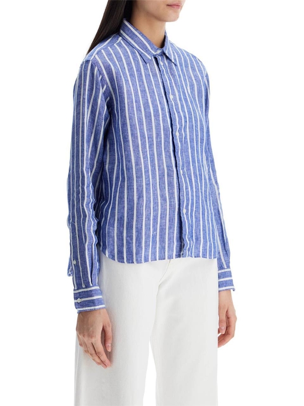 폴로 랄프로렌 SS25 camicia lino righe blu e bianca manica lunga regular 211935130005 1863 BLUE-WHITE