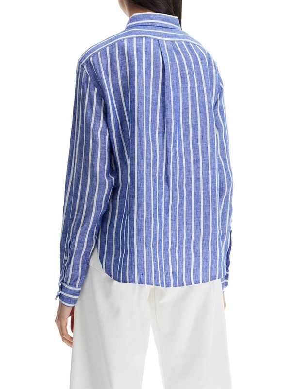 폴로 랄프로렌 SS25 camicia lino righe blu e bianca manica lunga regular 211935130005 1863 BLUE-WHITE