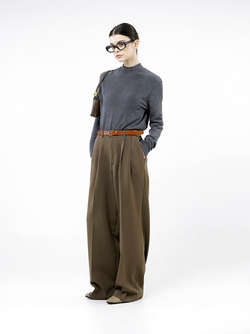 Wool Banding Wide Slacks - Brown /W244PT01BR